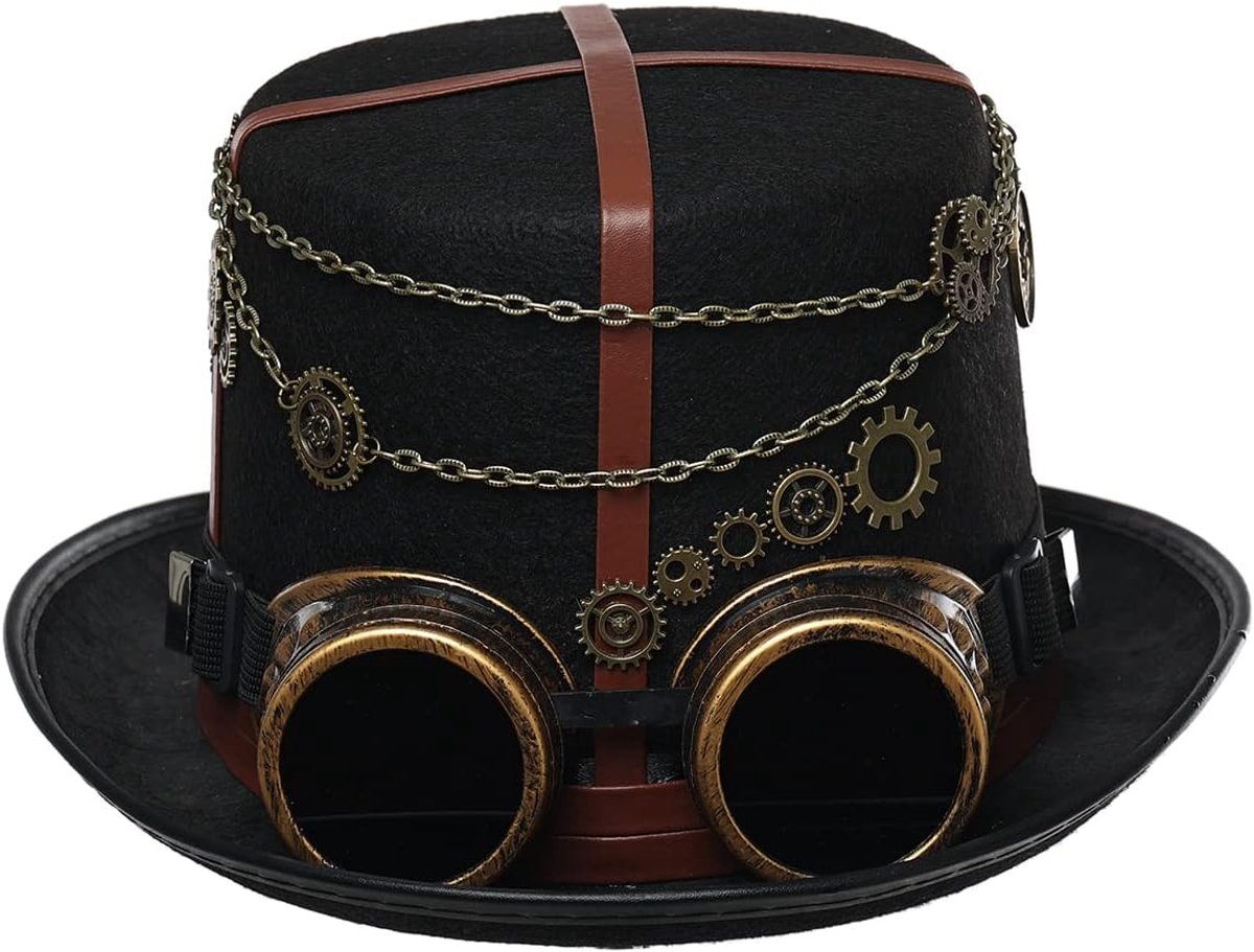 steampunk hoed met goggles voor Halloween, themafeest, carnaval