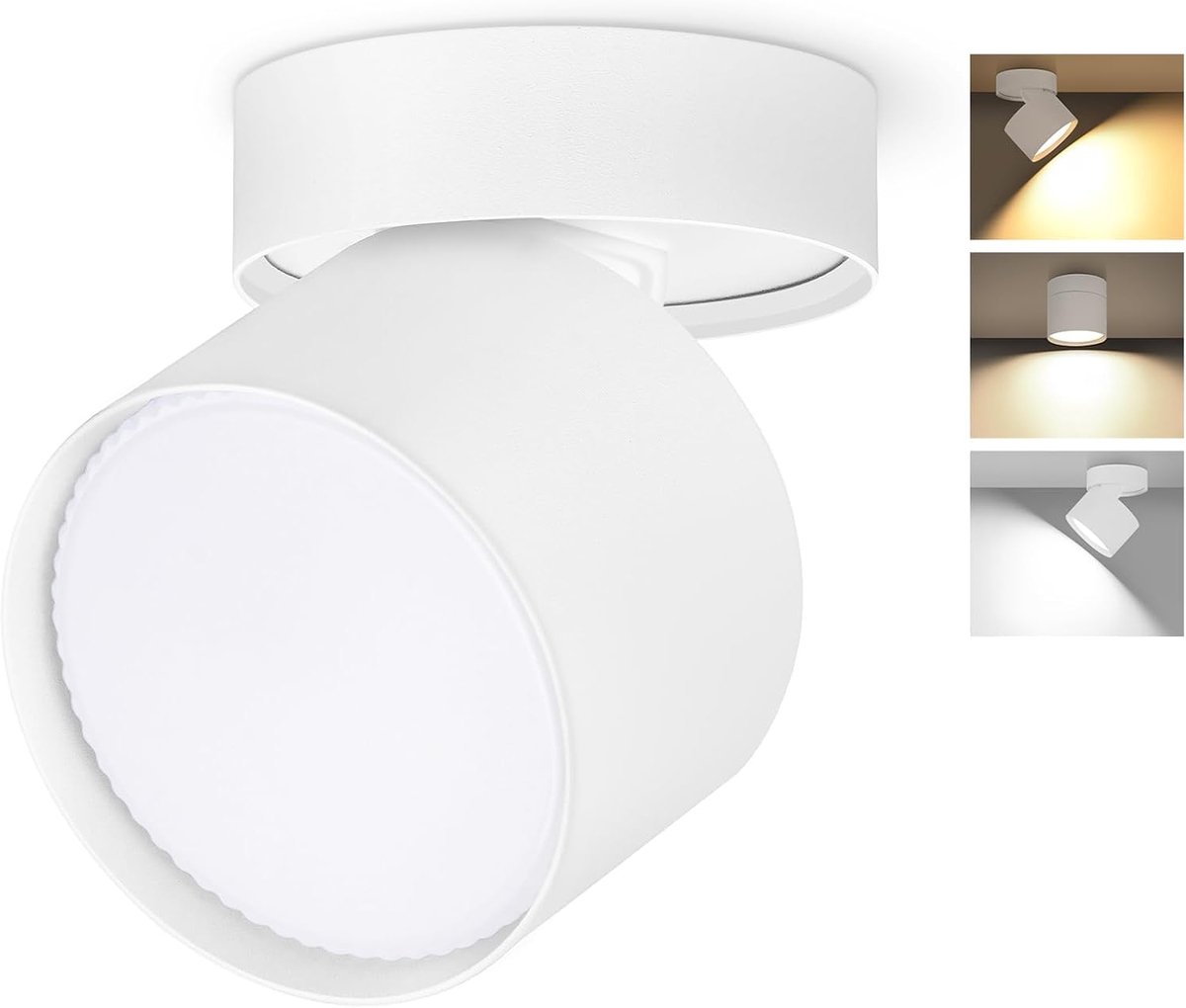 3CCT LED opbouwspot Draaibaar Ø82×80mm plafondspot Wit opbouwstraler Plat inkl. 7W 800LM GX53 LED lichtbron opbouwverlichting plafondlamp opbouw spots 230V rond 1 stuk