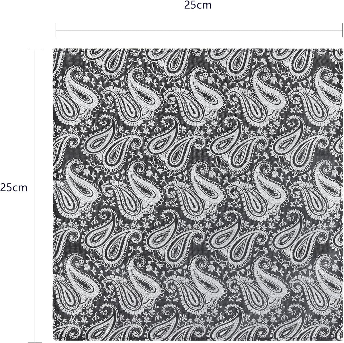 Stropdas en pochet voor heren, 2-in-1 set, verstelbaar, met haaksluiting, bruiloftskoord voor bruiloften, paisley-patroon, grijs, Met pochet - grijs, Eén maat