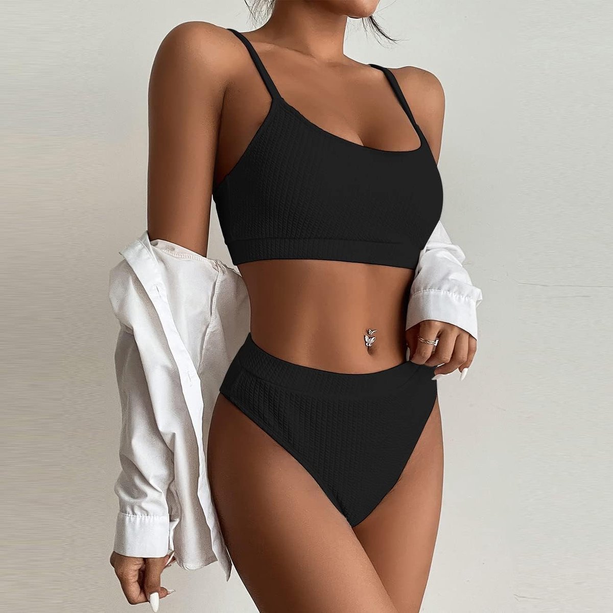 Damesbikini met hoge taille, sexy, push-up, driehoek, 2-delig, strandkleding, badpak voor de zomer