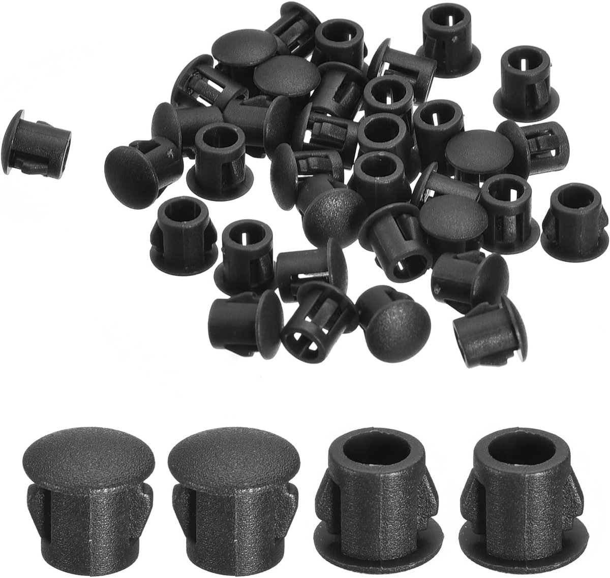 38 stuks 6 mm (1/4") afdekkappen voor boorgaten, nylon blinde stoppen, afdekstoppen, zwart, ronde kliksluiting, gaten voor boorgaten voor kasten, machines, meubels