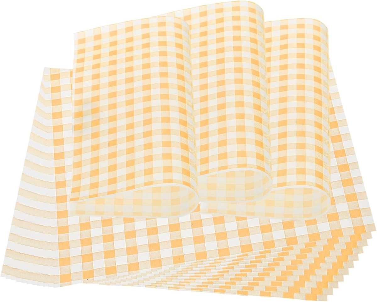 Bijenwaspapier Vellen voor Voedsel, 100 Stuks 7x7 Vetbestendig Sandwich Inpakpapier Geel en Wit Geruit voor Brood Feest Voedselmand Voeringen