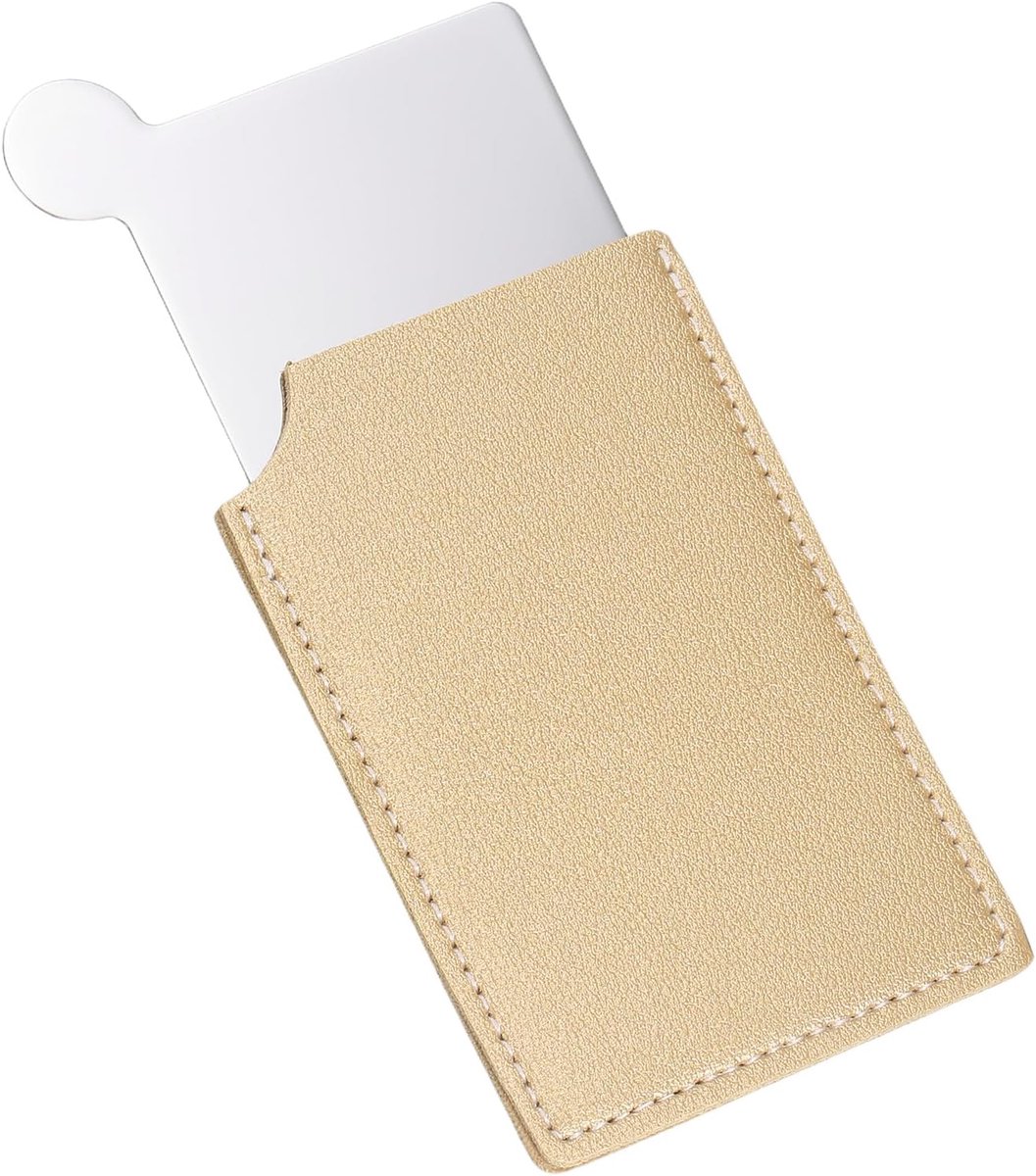 Kleine zakspiegel voor handtas, compacte roestvrijstalen spiegel met lederen hoes, handspiegel voor op reis, voor vrouwen, kaki, 6,3 x 9,4 cm