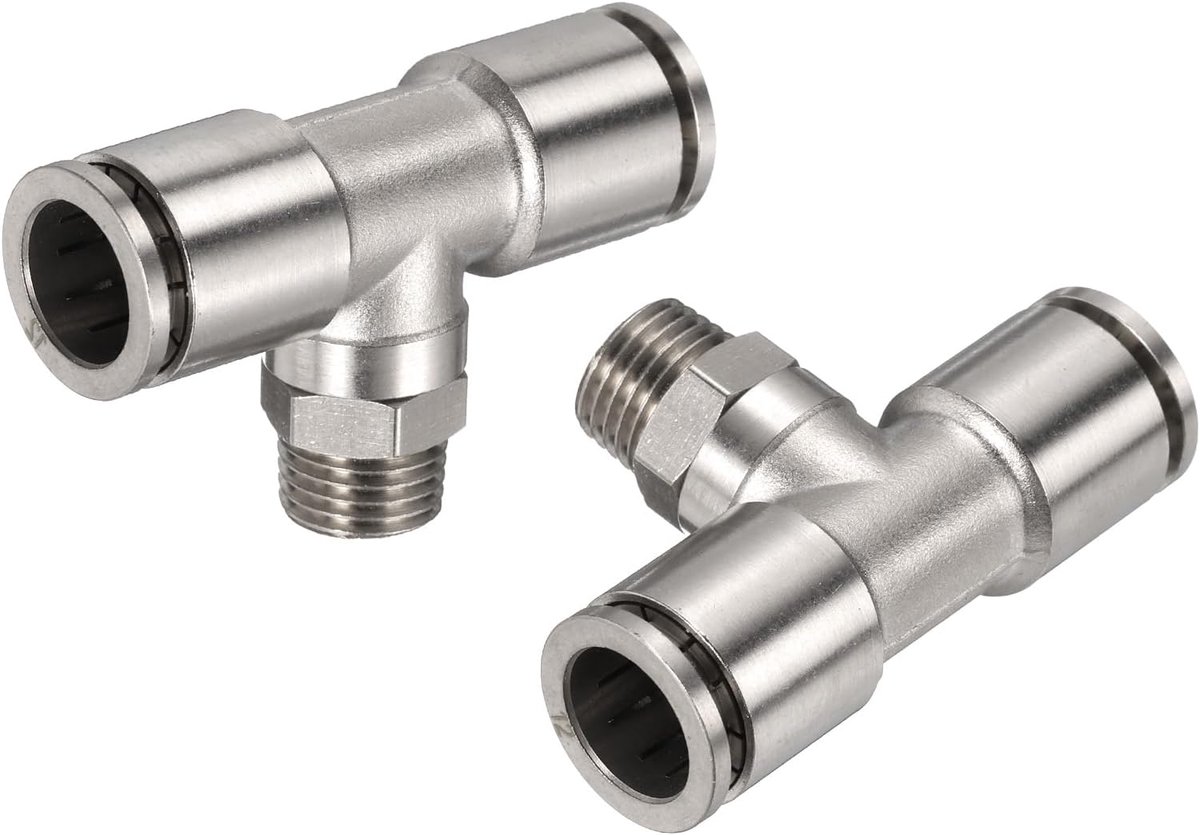 2 stuks T-stekker 12 mm buis ID x 1/4 inch PT schroefdraad snelkoppeling voor pneumatische buis voor lucht- en watersysteem