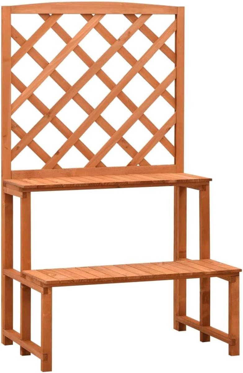 Bloementrap met rooster, oranje, 70 x 42 x 120 cm, van massief dennenhout, robuuste plantentrap voor klimplanten, decoratief bloemenrek met spalier voor tuin, balkon