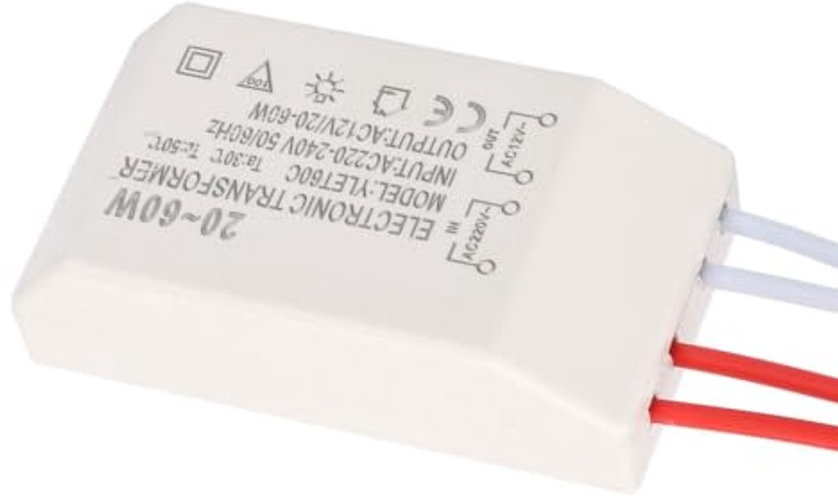 Electronic transformer halogeen 60W - 220V naar 12V - stil en betrouwbaar - ideaal voor dimbare verlichting - SnelShoppen