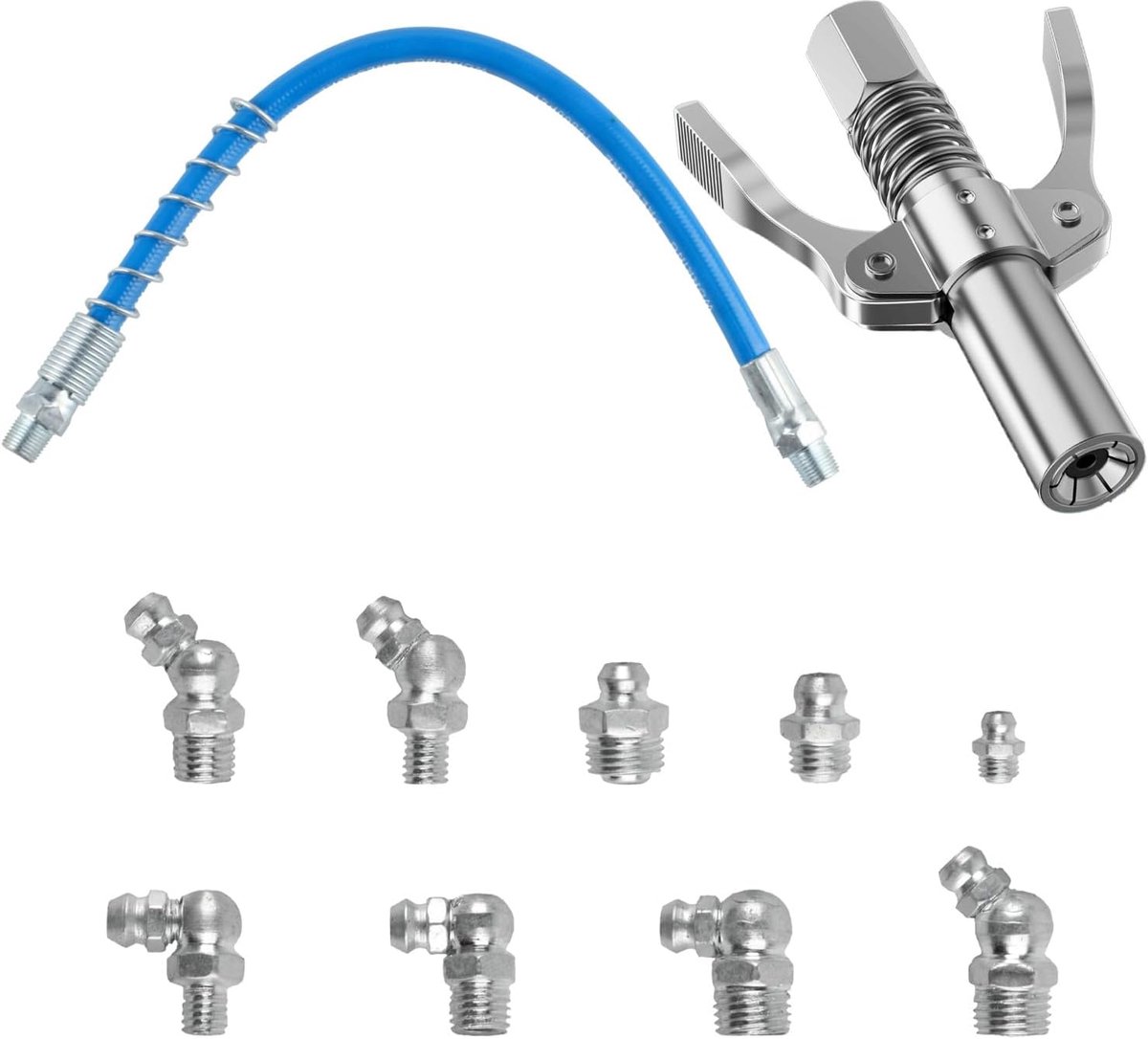 Grease press nozzle met slang 30 cm - dubbelhandgreep - voor M6/M8/M10/M12/M14 - geschikt voor standaard auto's - SnelShoppen