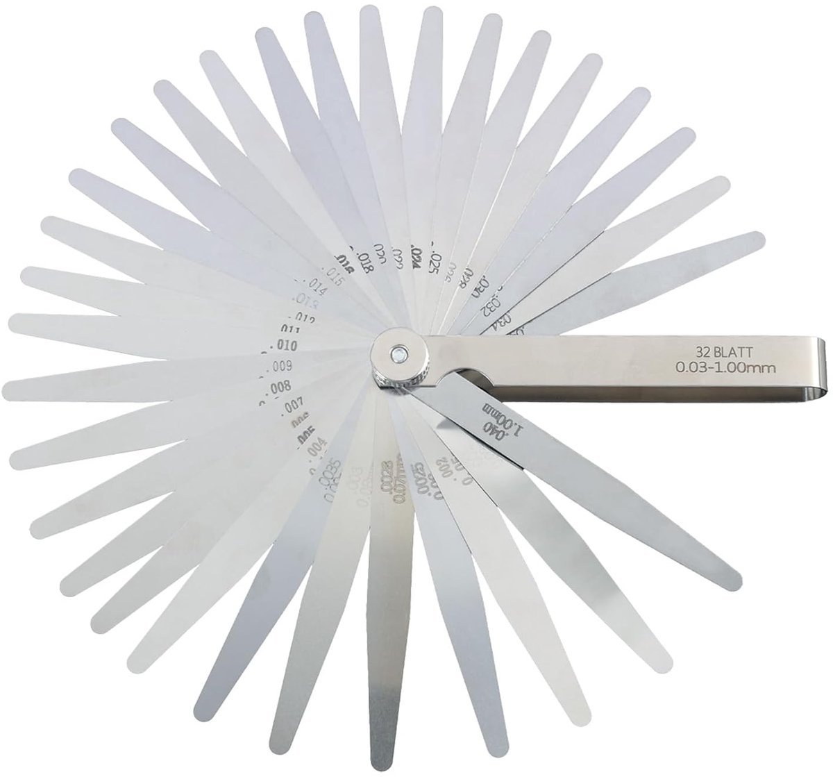 Set met 32 messen 0,03 - 1,00 mm - roestvrij staal - dubbele metrische en imperiale markering - SnelShoppen