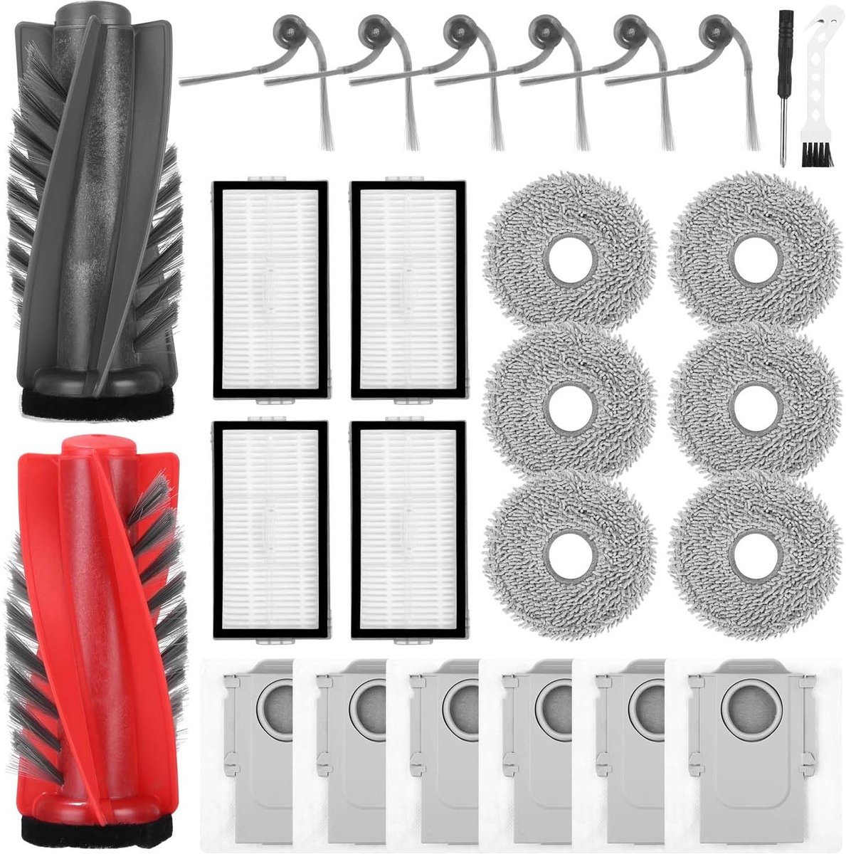 Robotstofzuiger accessoires - 26 delige set - 2 hoofdborstels, 4 HEPA-filters, 6 moppen - SnelShoppen