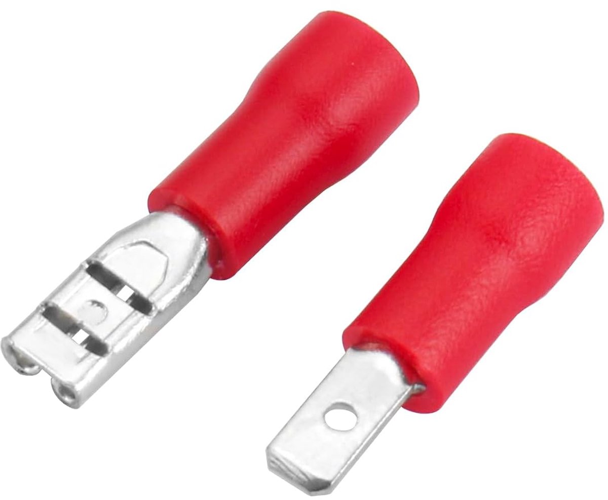 Mannelijke/vrouwelijke snelkoppelingen Vinyl geïsoleerd, FDD+MDD1.25-110, 2,8 x 0,5 mm kabelaansluiting, voor 0,5-1,5 mm² (22-16 AWG), rood, 100 stuks