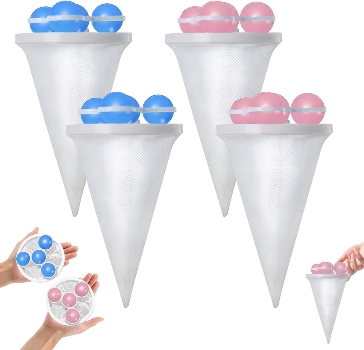 4 stuks pluisvanger wasmachine, herbruikbare dierenhaarverwijderaar, haarfilterzak wasmachine, drijvend haar en pluisvanger, netzak, haarvanger, verwijdert pluisjes, zonder verstopping