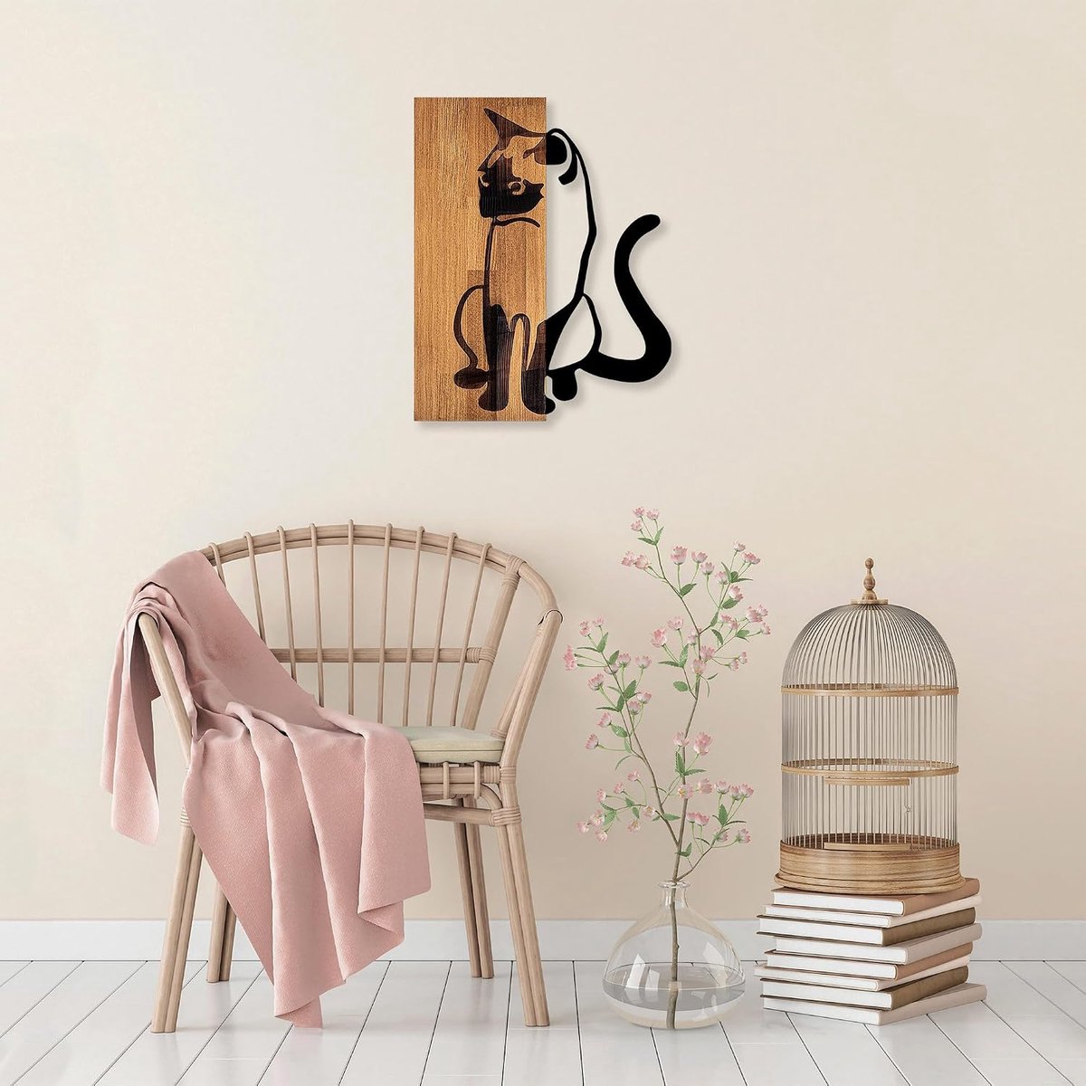decoratief houten wandaccessoire, walnoot & zwart, 47 x 58 cm, 50% hout (3 cm) en metaal (1,5 mm), unieke textuur en kleurvariaties