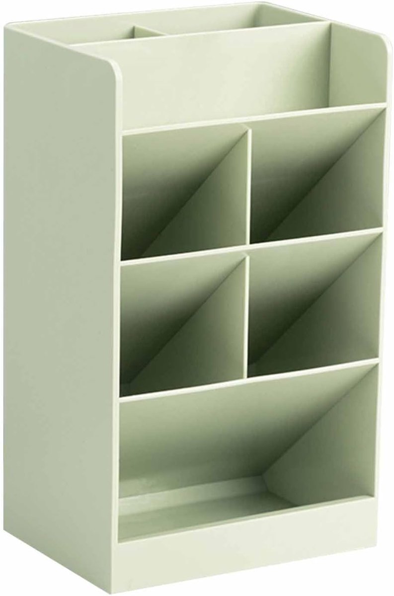 Pennenhouder van kunststof, 5 vakken, schuin design, verticale schrijfwaren, kunstbenodigdheden, voor school, kantoor, thuis (groen)