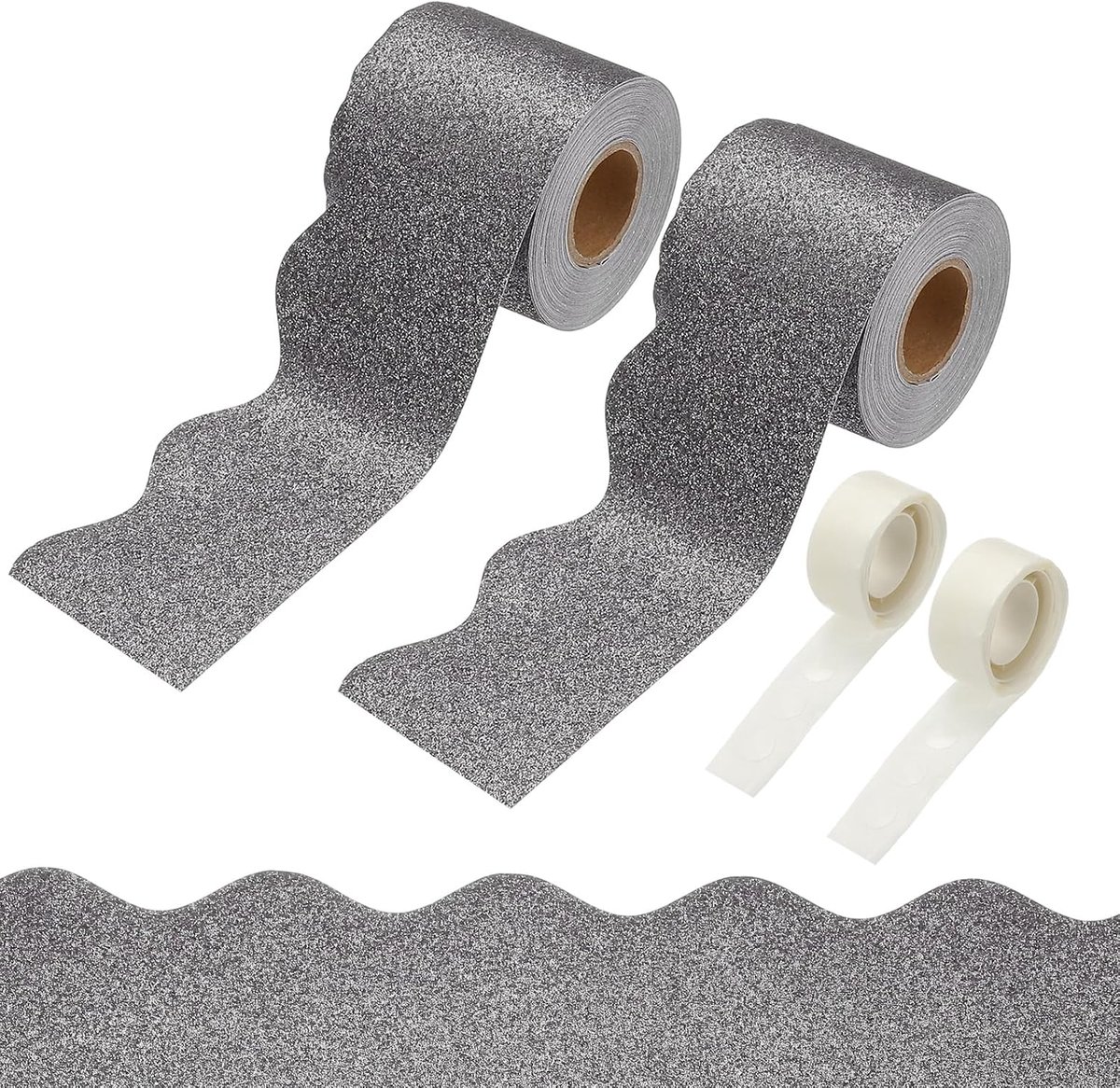 2 rollen glitter prikbord randen, 66,8 ft grijze rand voor prikbord met duidelijke kleverige stippen geschulpte trim voor kantoorfeest klaslokaal decoraties