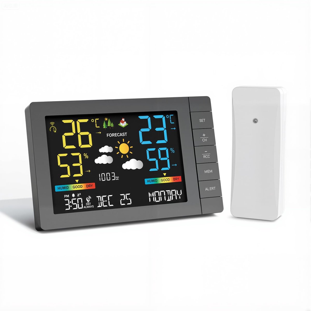 Draadloos weerstation met buitensensor - weersvoorspelling - temperatuur en luchtvochtigheid - SnelShoppen