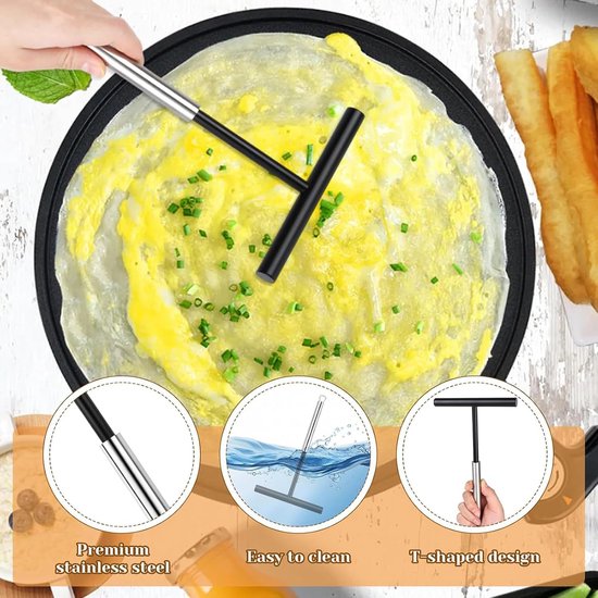 3 stuks pannenkoekenverdeler, roestvrij staal, pannenkoekenspatel, kookkwast en pannenkoeken, deegverdeler, T-vorm voor pannenkoekenmaker, accessoires, keuken, bakken, koken bakgereedschap — afbeelding 4