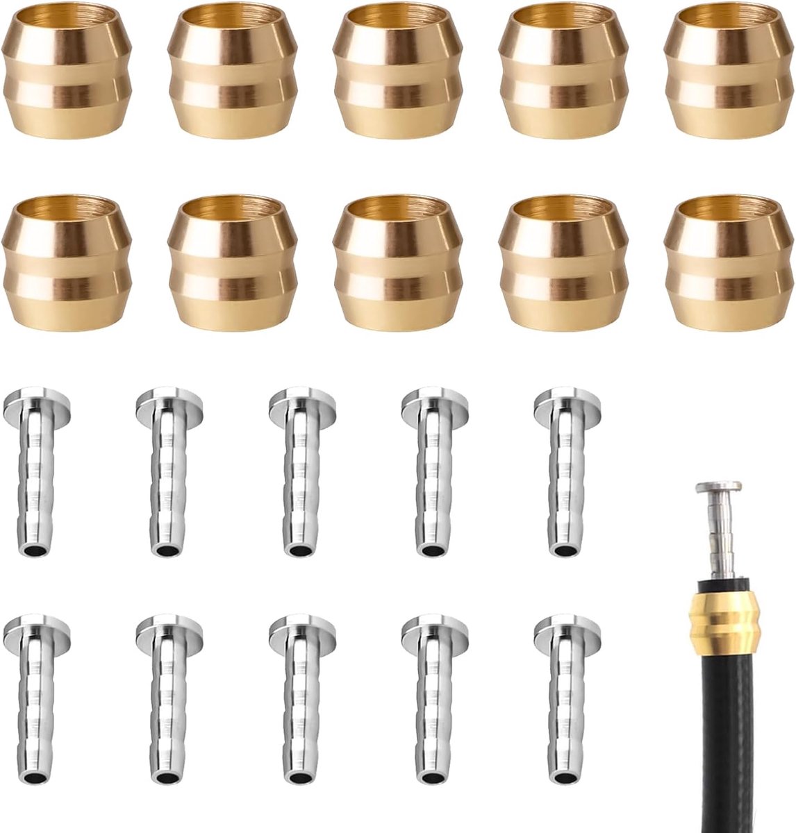 Set van 10 BH90 Olive en Barb voor remslang, olijfinzetstuk voor hydraulische schijfrem, vervangende connectoren van koper voor fiets, compatibel met Shimano M506 M596 M615 M675 M7000 M8000 M9000