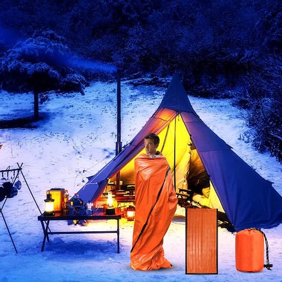 Nood Slaapzak - Reddingsdeken Warmte - Outdoor Overleven - Wind en Waterdicht - 213 x 91 cm - Groen — afbeelding 2