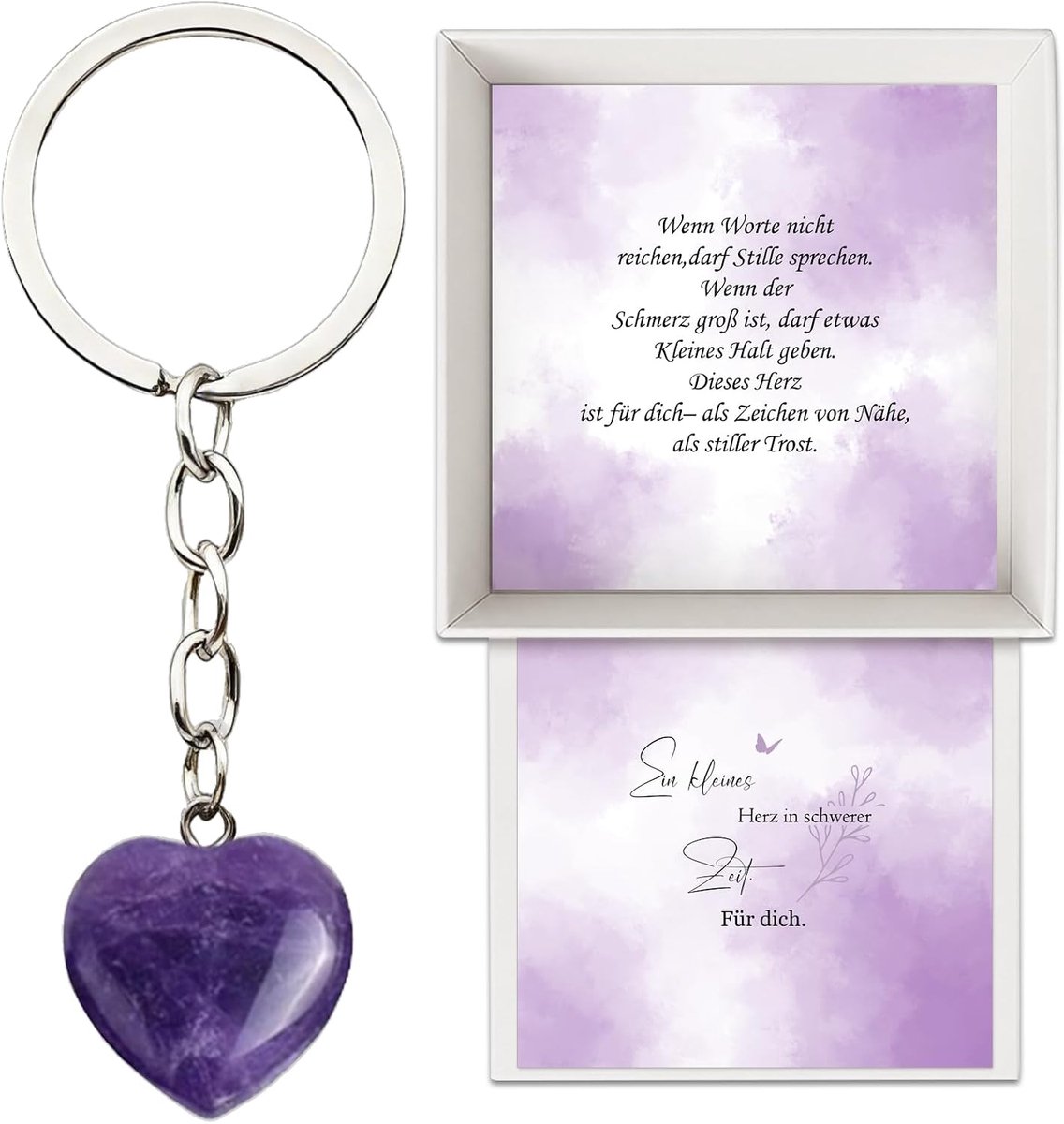 geschenkdoos met hartsteen, geluksstenen, sleutelhanger, geluksbrenger cadeau, geluksstenen