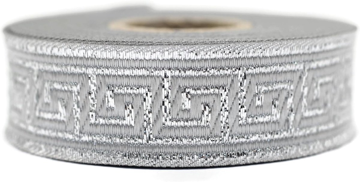 10 Meter 22 mm Zilver Metallic Jacquard Lint Geweven Griekse Sleutel Patroon Rollen Galon Lint Stof Geborduurd Ambachten Kleding Mercery Hobby Creatieve Decoratie Naaien Middeleeuws 22062