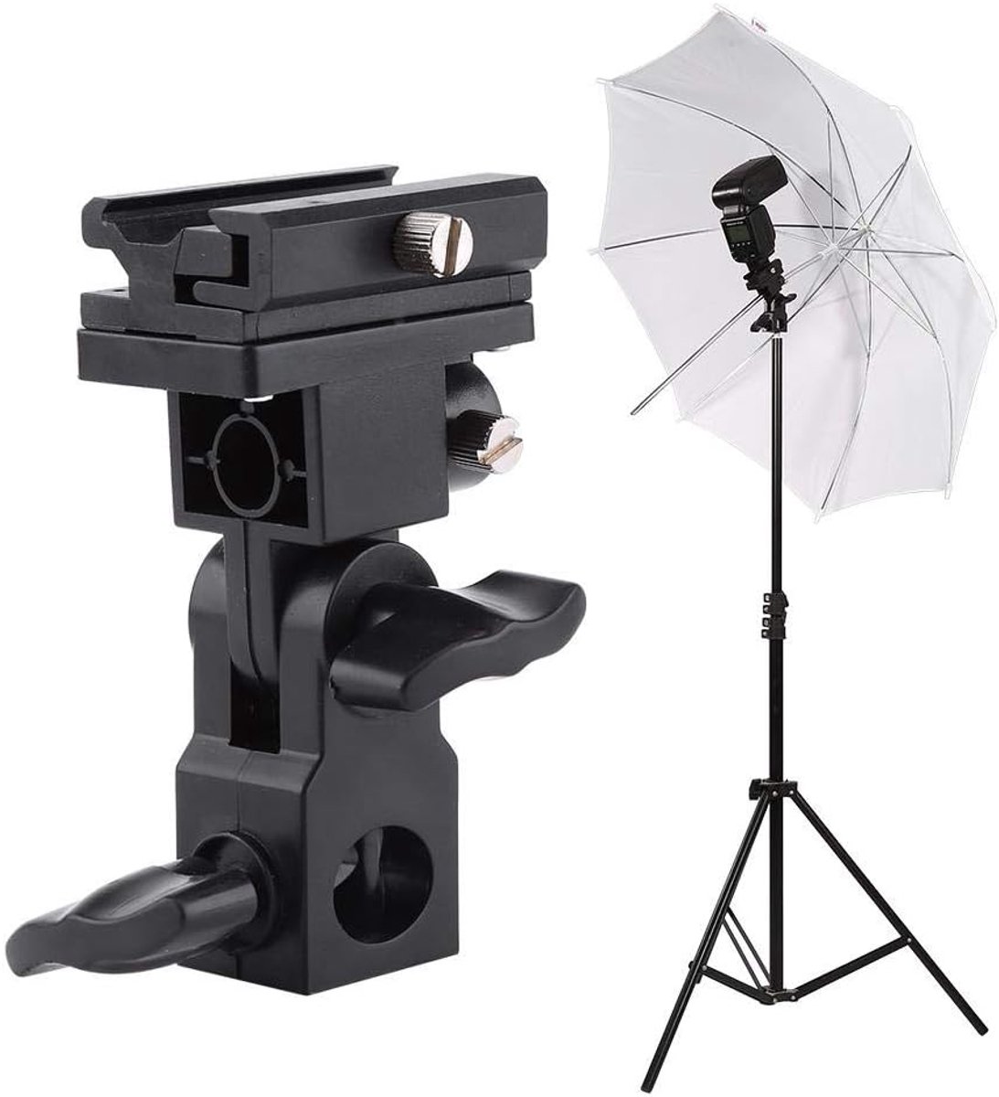 Flash Bracket, Hot Shoe Flash Paraplu Houder Licht Stand Beugel voor Foto Video Fotografie, Past op de top van de meeste standaard lichtstandaards of Statieven
