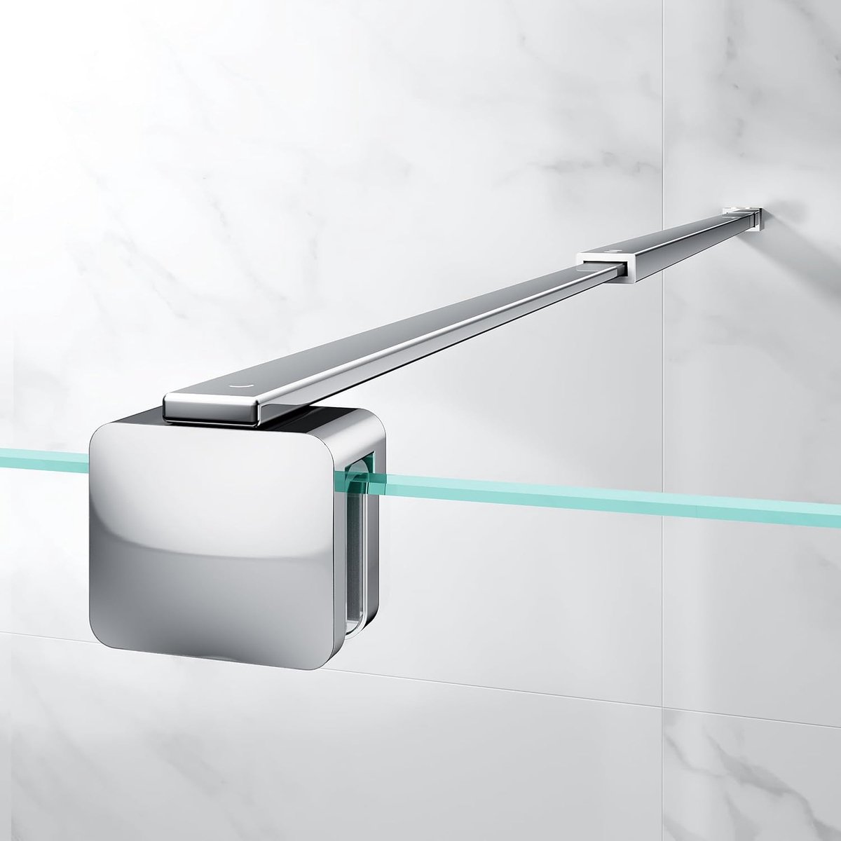 steunstang voor douchewand, geschikt voor glas van 6-10 mm, verstelbaar van 66,7 tot 121,5 cm (van muur tot binnenrand van het glas), roestvrij staal, chroom | Gemaakt van 304 roestvrij staal, geschikt voor 6-10 mm glas, vierkant design
