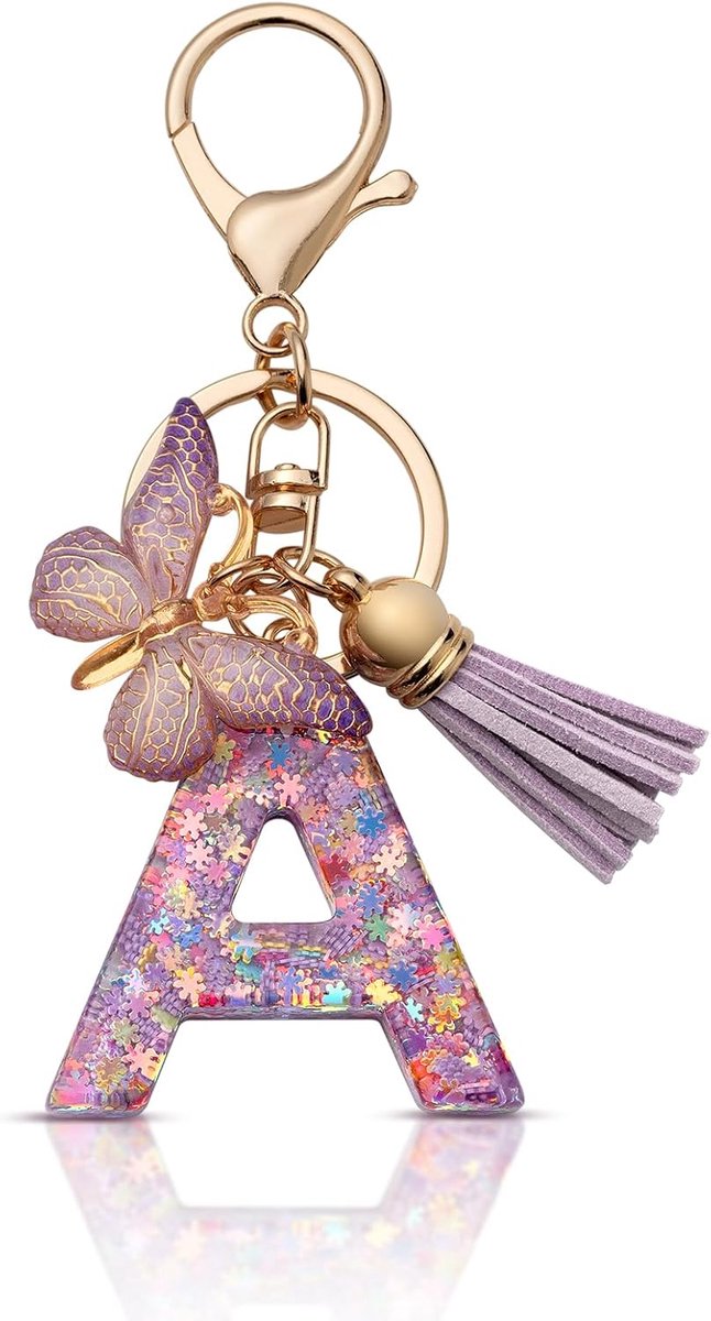 Letter Sleutelhanger Initial Sleutelhanger met Vlinder voor Vrouwen