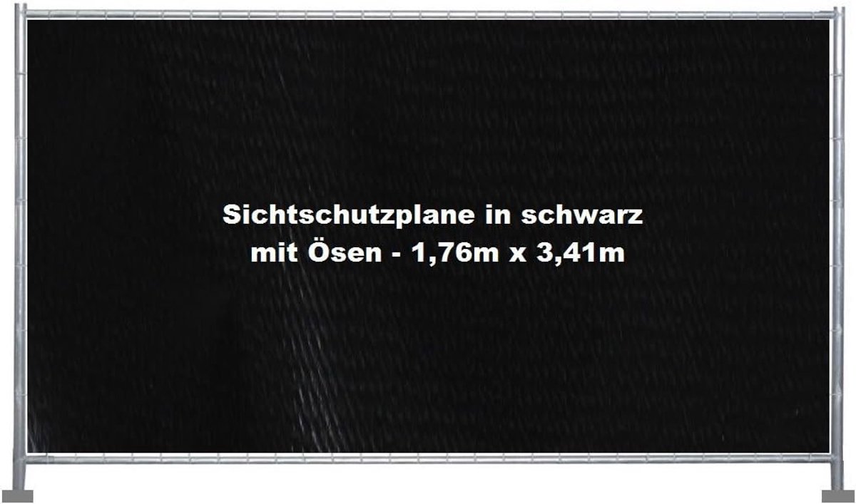 Zeilen in zwart met oogjes 1,76 m x 3,41 m inclusief 300 st. UV-stabiele, zwarte kabelbinders 4,8 x 282 mm voor het bevestigen van het zichtscherm