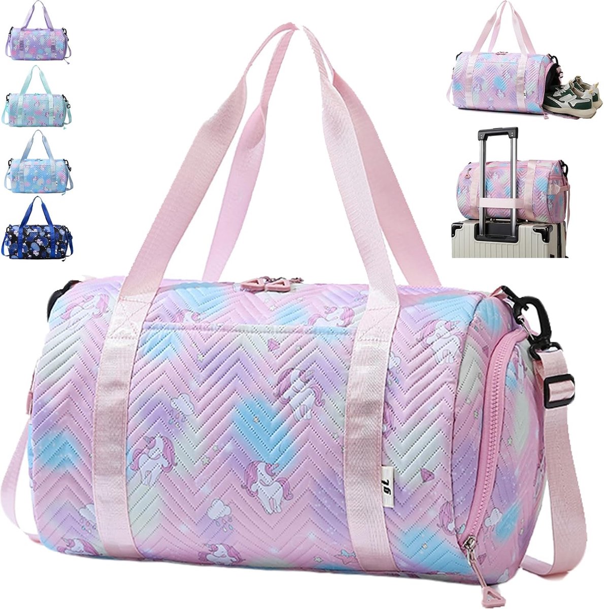 reistas voor meisjes, waterdicht, sportzwembad, reistas, weekendtas, gymtas met vak voor dames, schoenen en vochtige laag, Roze, 41 x 26 x 25 cm, casual