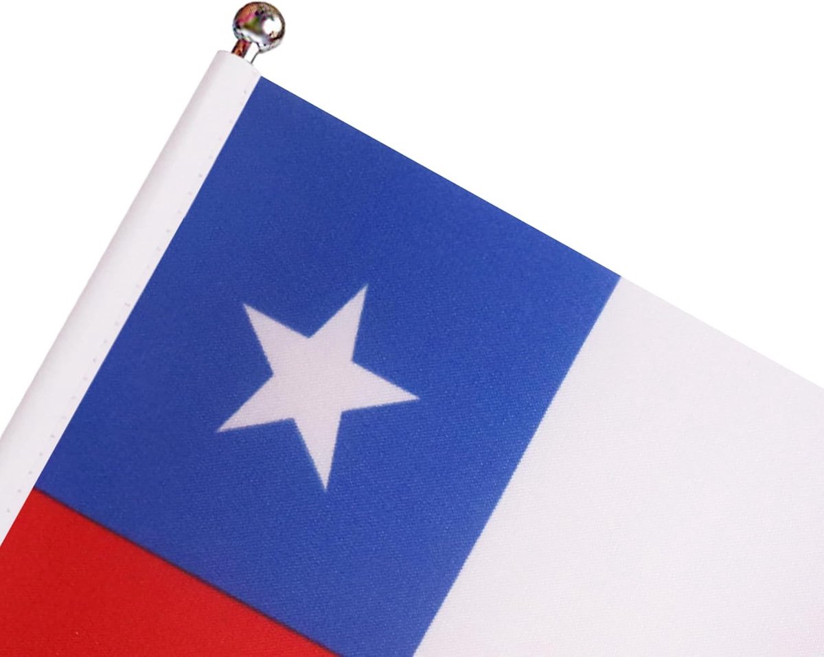 Tafelvlag Chili 22x15 cm Tafelvlag Chileens Satijn Metalen Voet | Binnengebruik bureauvlag gestikte afwerking met verstevigde randen met mast