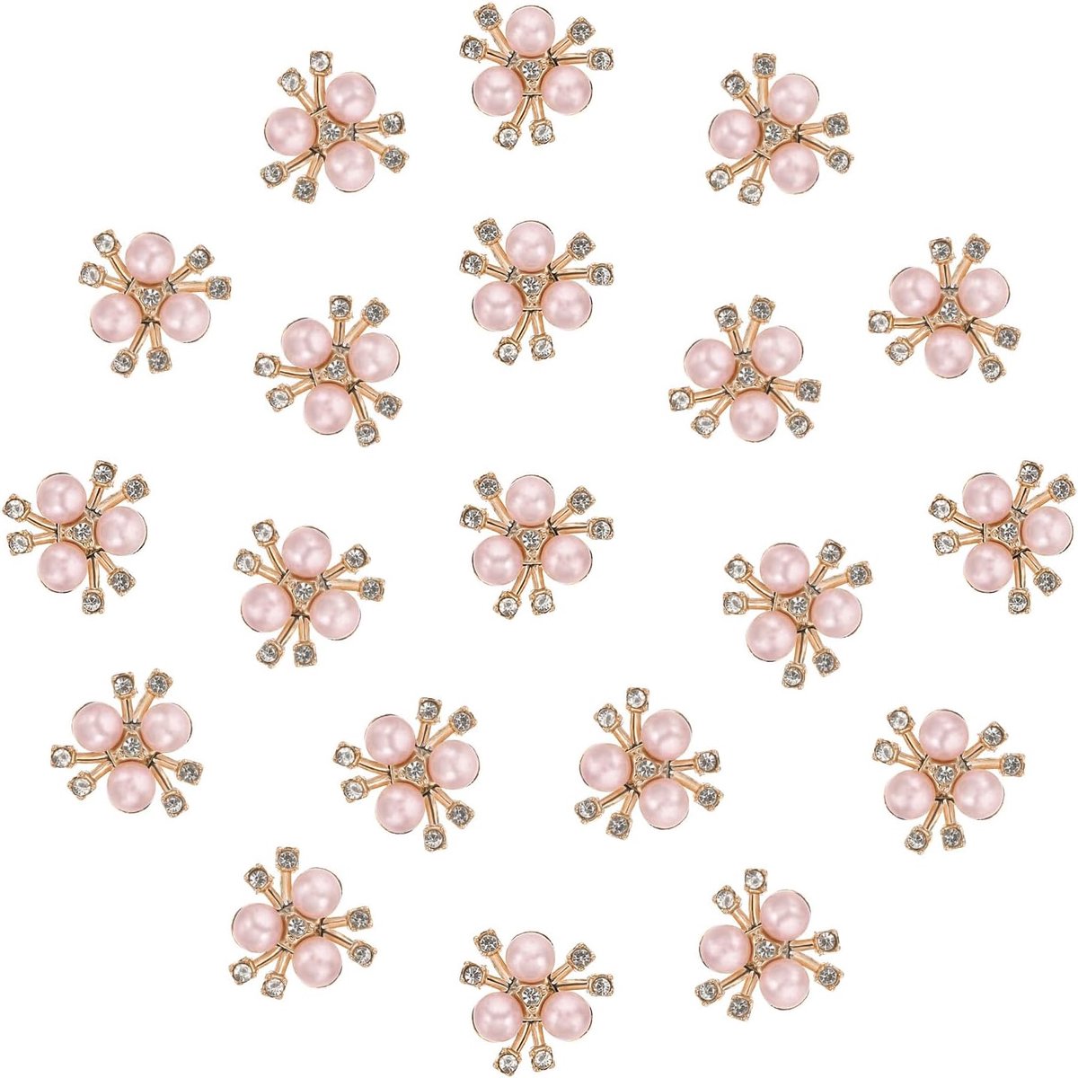 Knopen, strass parelbloemknopen versieringen kunstparel strass knopen met platte achterkant broche voor het maken van sieraden, bruiloftskleding, tassen, roze