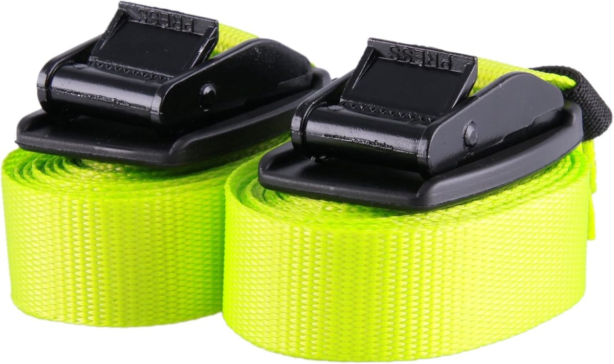 Lashingsband 4 m - neon geel - met klemsluiting en rubberen bescherming - tot 540 kg laadcapaciteit - SnelShoppen