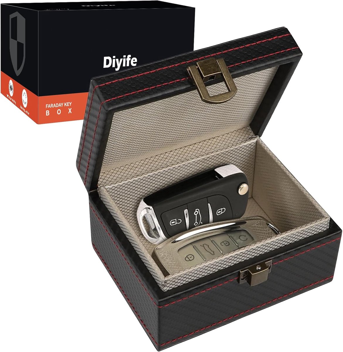 Faraday box autosleutelbox - premium leer - anti-diefstal - 100% RFID signaal blokkering - SnelShoppen