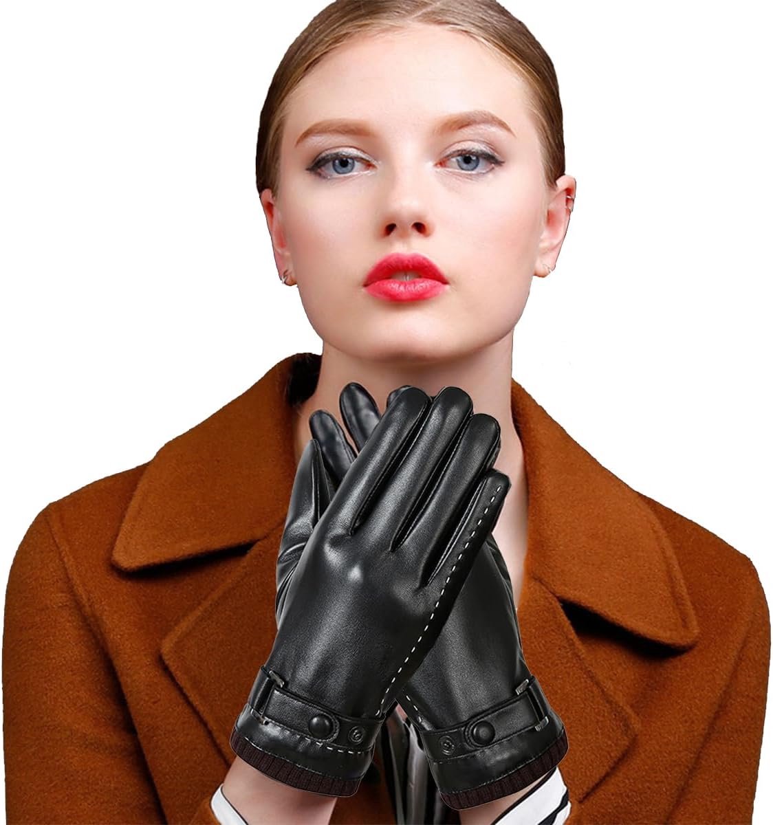 Leren winterhandschoenen M - premium leer - winddicht - touchscreen voor outdoor - SnelShoppen