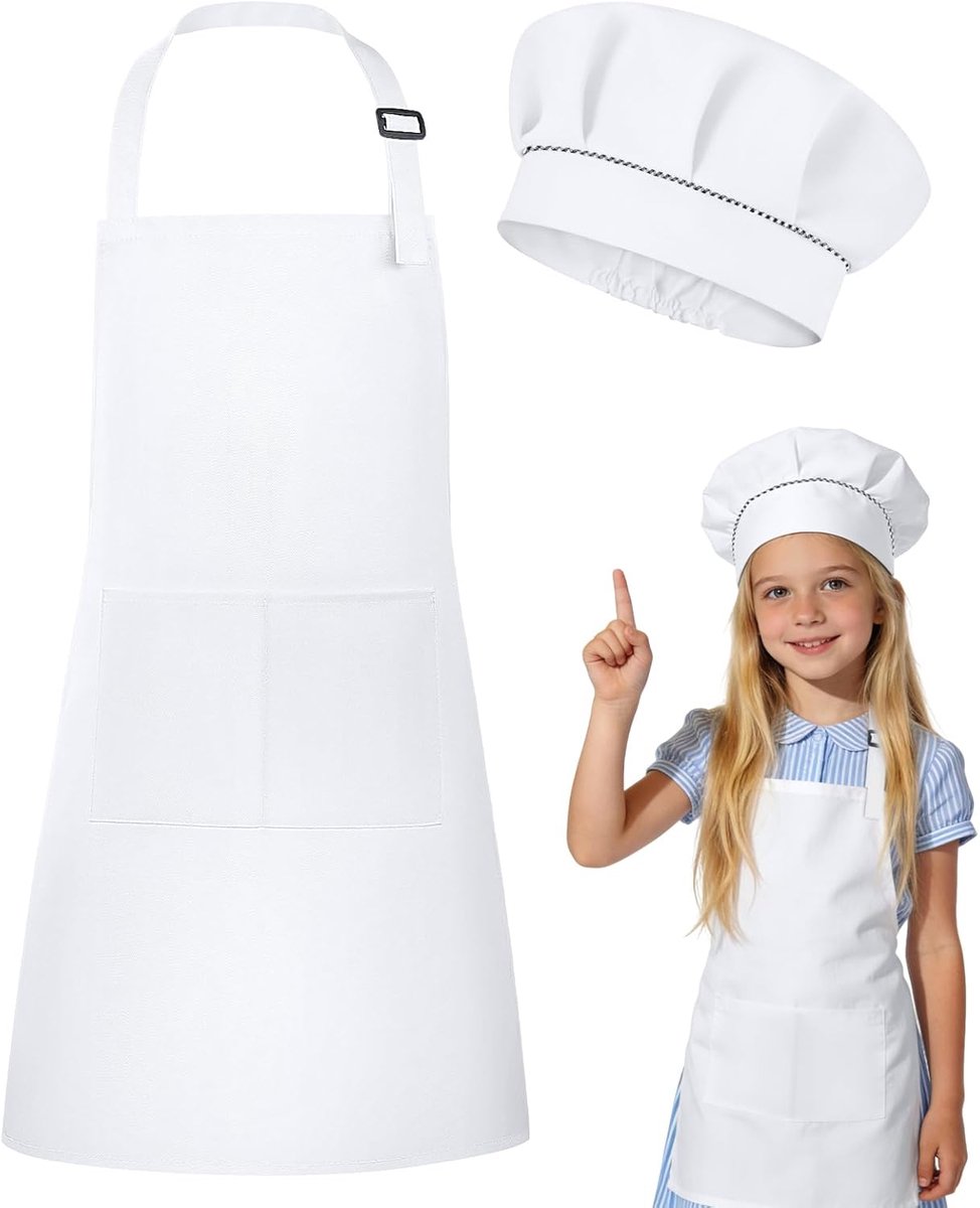Kinderschort set S - verstelbaar met chefsmuts - 2 zakken voor bakken en knutselen - creatief plezier - SnelShoppen