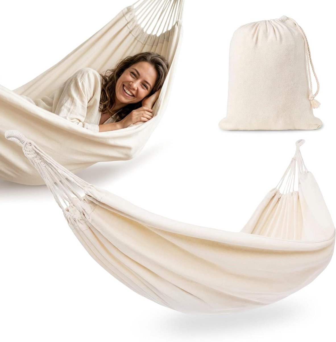 Boho Hangmat - Luie Stoel Schommelmat - Ontspannen Buiten - Inclusief Draagtas - 200 x 150 cm - Beige