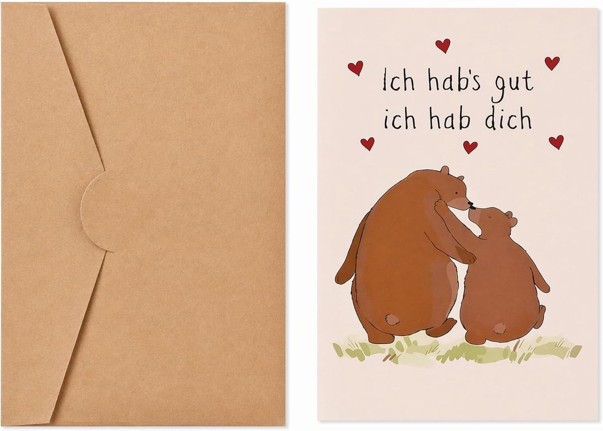 Verjaardagskaart beer 12 x 18 cm - kraftpapier - handgetekend ontwerp - perfect voor partner en familie - SnelShoppen