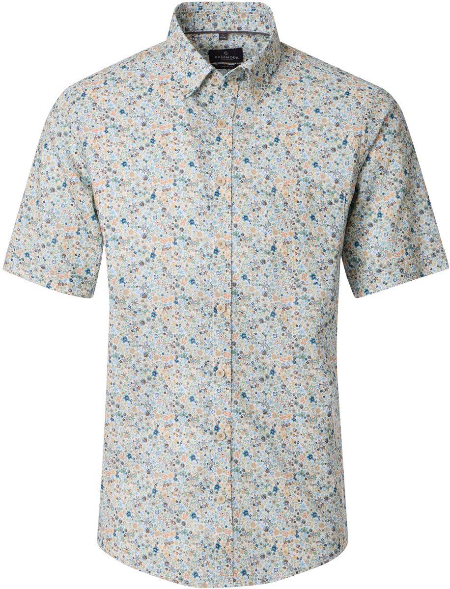 CASA MODA Sport casual fit overhemd - korte mouw - structuur - wit - blauw - groen - oranje dessin