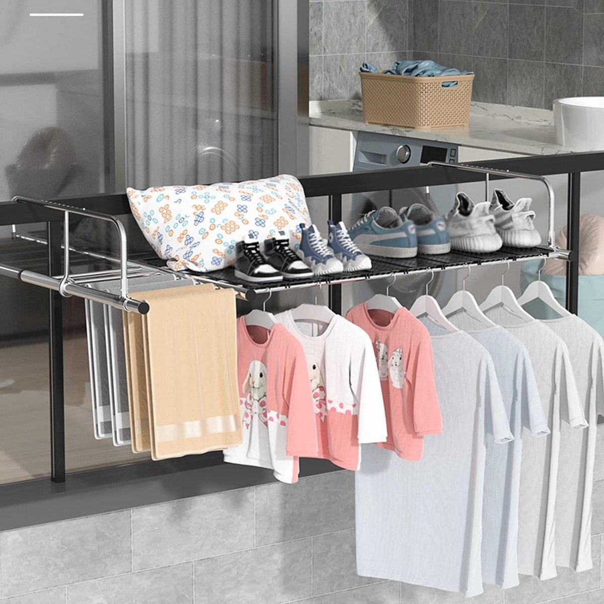 Kleding Droogrek - Wasrek Hanger - Kleding Drogen - Ruimtebesparend Ontwerp - 78 inch - Zilver
