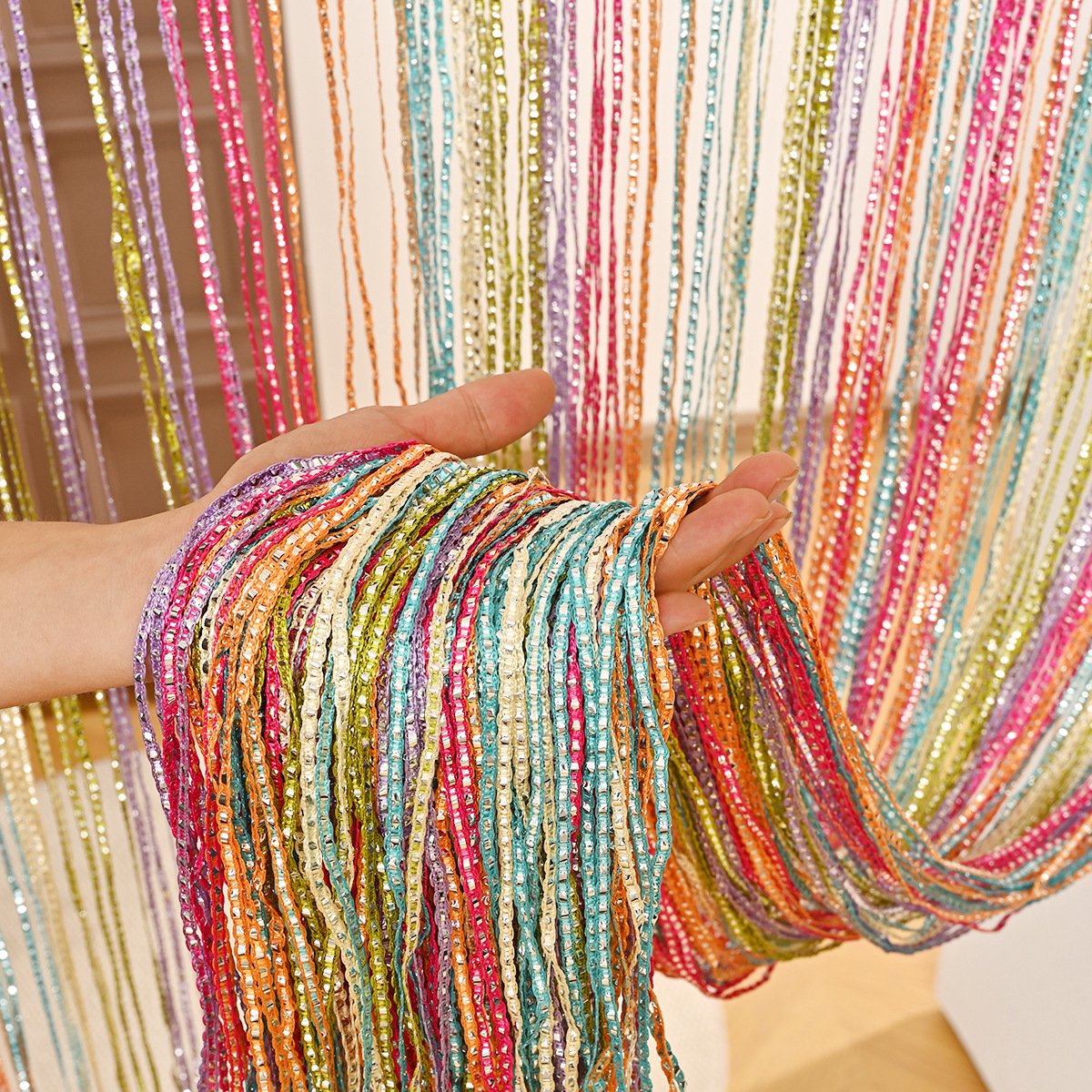 2-pack Vliegengordijn 100x200 cm kleurrijk decoratie touw kralen voor binnen en buiten Deurgordijn -Lao 6-loterij
