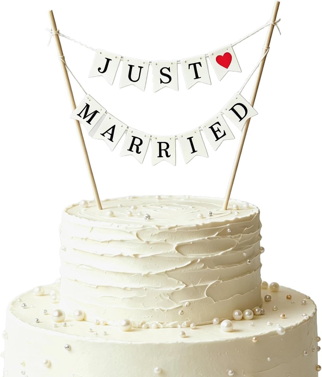 Mini-slinger Just Married - 15 x 20 cm - papier - perfecte taartdecoratie voor bruiloft - SnelShoppen