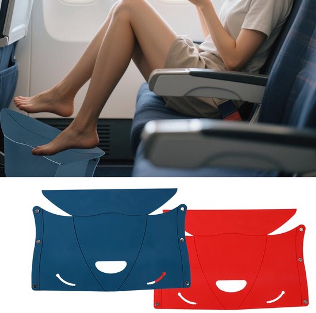 2 stuks reisvoetsteunen voor vliegtuigvluchten, blauw/rood draagbare vliegtuigvoetsteun, opvouwbare vliegtuigvoetsteunen, beensteunen om uw voeten te laten ontspannen, reisaccessoires voor lange vluchten