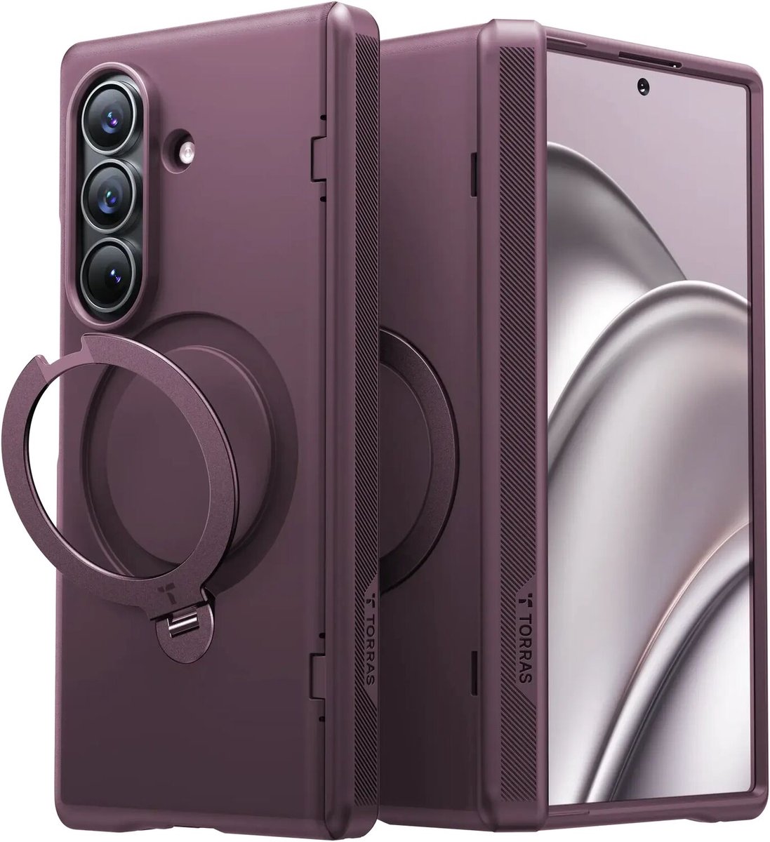 TORRAS UPro Ostand Spin Hoesje Geschikt voor Samsung Galaxy Z Fold 8 Ultra - Compatibel met MagSafe / Qi2 - 360° Draaibare Magnetische Standaard - Back Cover Kickstand Ring - Paars