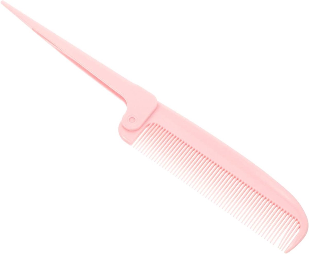Opvouwbare Staartkam - Reiskam Vlechtkam - Haar Styling - Dunne Puntige Tanden - 18.5 cm - Roze