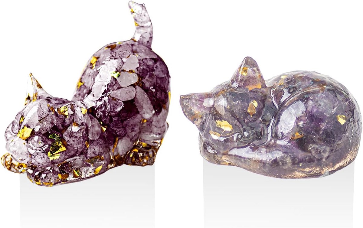 Kat amethist beeldjes 4,5 cm - kristalglans - schattige decoratie - leuk cadeau voor kattenliefhebbers - ShopVlot