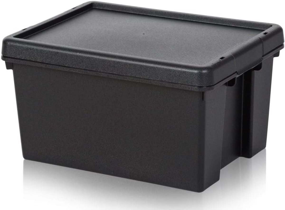 Recycling box 16 liter met deksel - zwart - sterke kunststof - ideaal voor afvalscheiding - ShopVlot