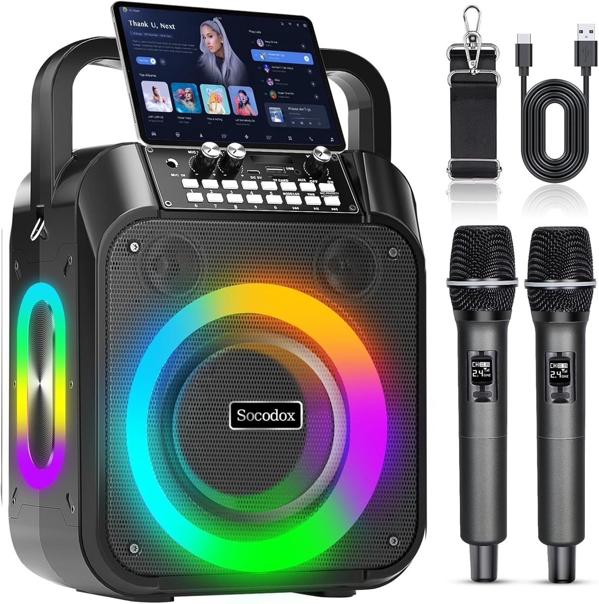 Karaoke Machine 20 W - Draagbare Bluetooth Speaker - 2 Draadloze Microfoons - Perfect voor Feesten - ShopVlot
