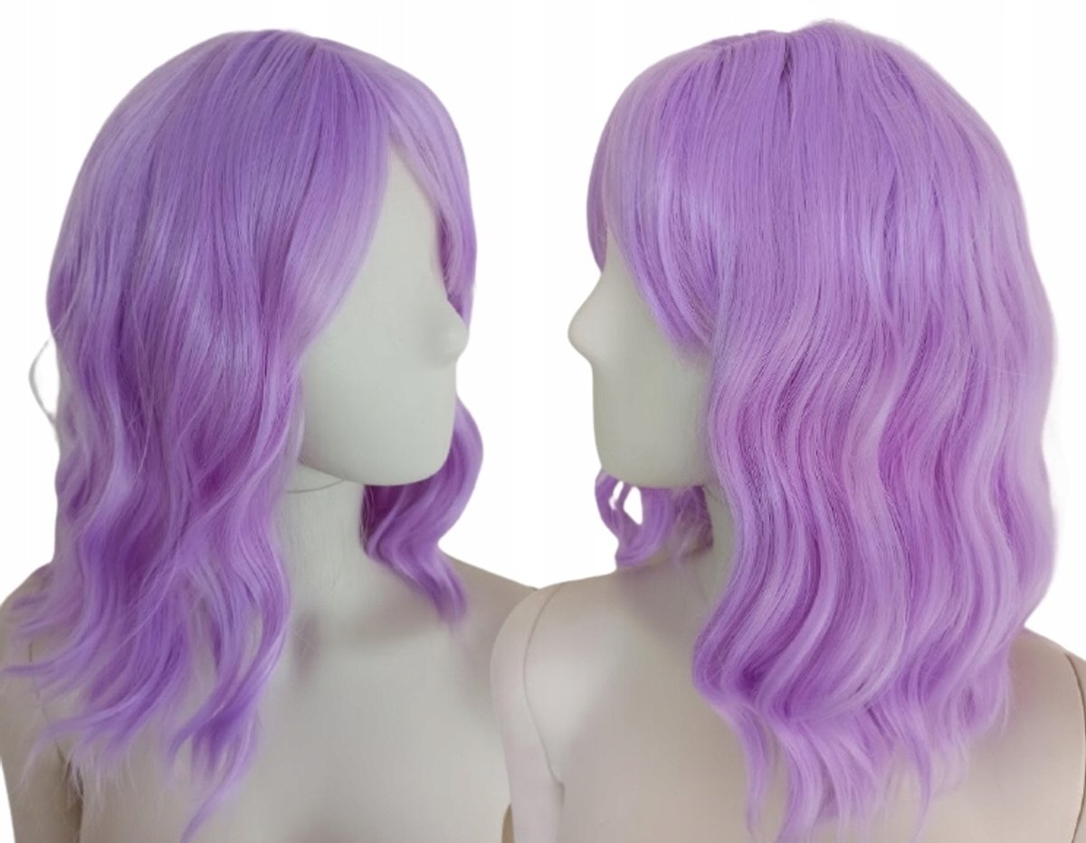 Pastel Lavendel Pruik - Schouderlang, Golvend, Met Pony