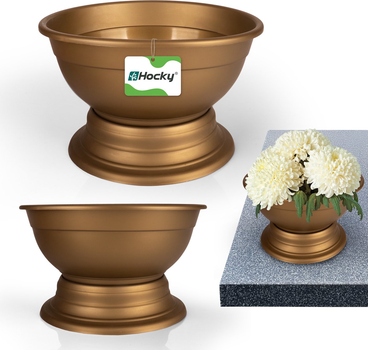 Gouden Grafvaas Chryzantem 18cm - Duurzaam en Stabiel