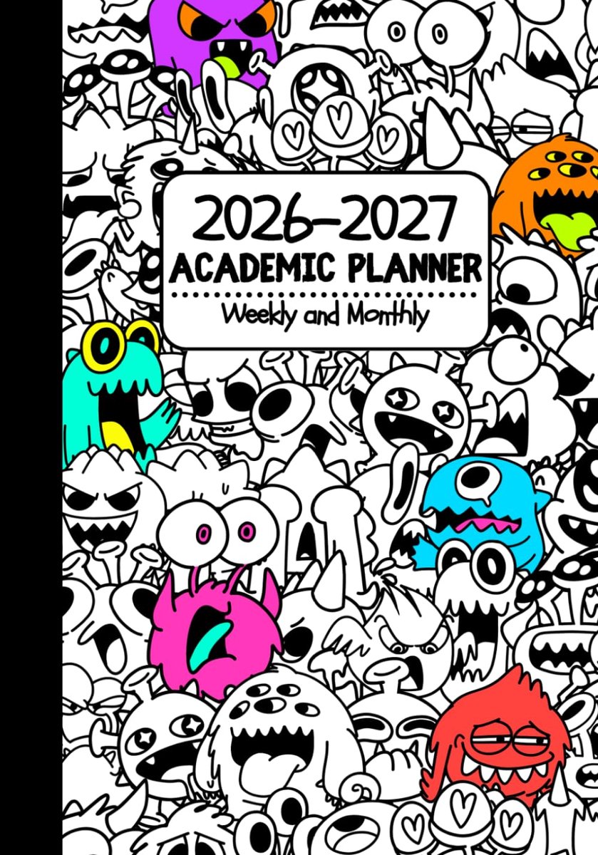 Academische planner 2026-2027 - wekelijkse en maandelijkse indeling - schattige en creepy monster-thema - ShopVlot